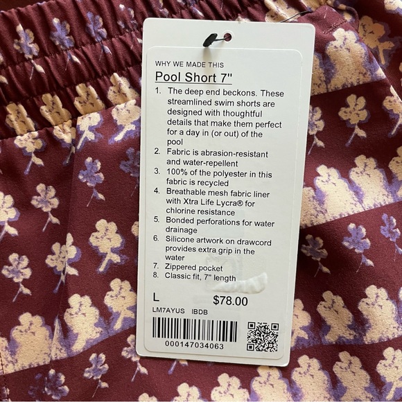 Lululemon Pool Short 7” Island Bloom Date Brown Multi (burgundy brown red) - Picture 4 of 7